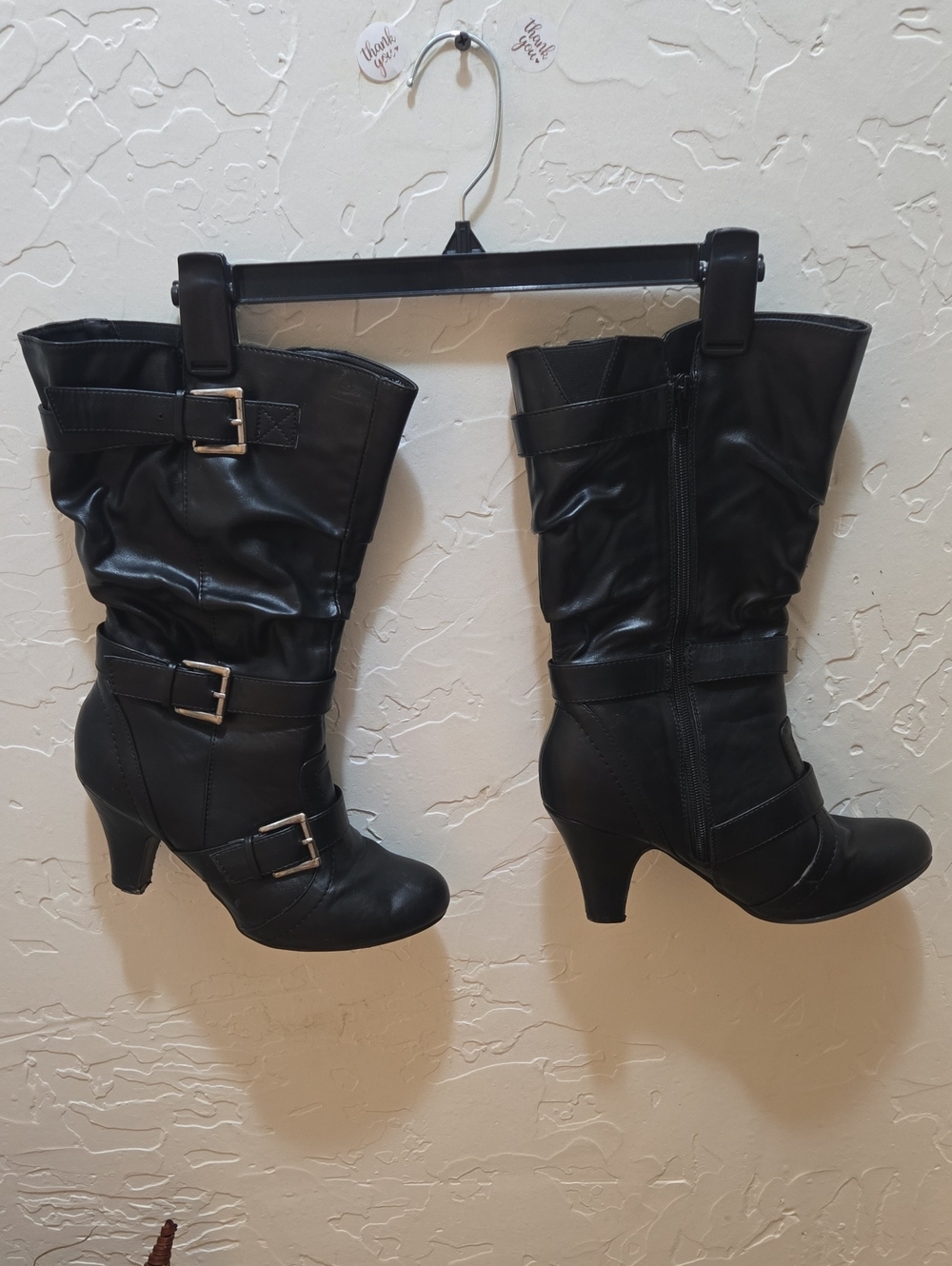 Maurices Penelope Wide Black Mid-Calf Buckle Heel Boots